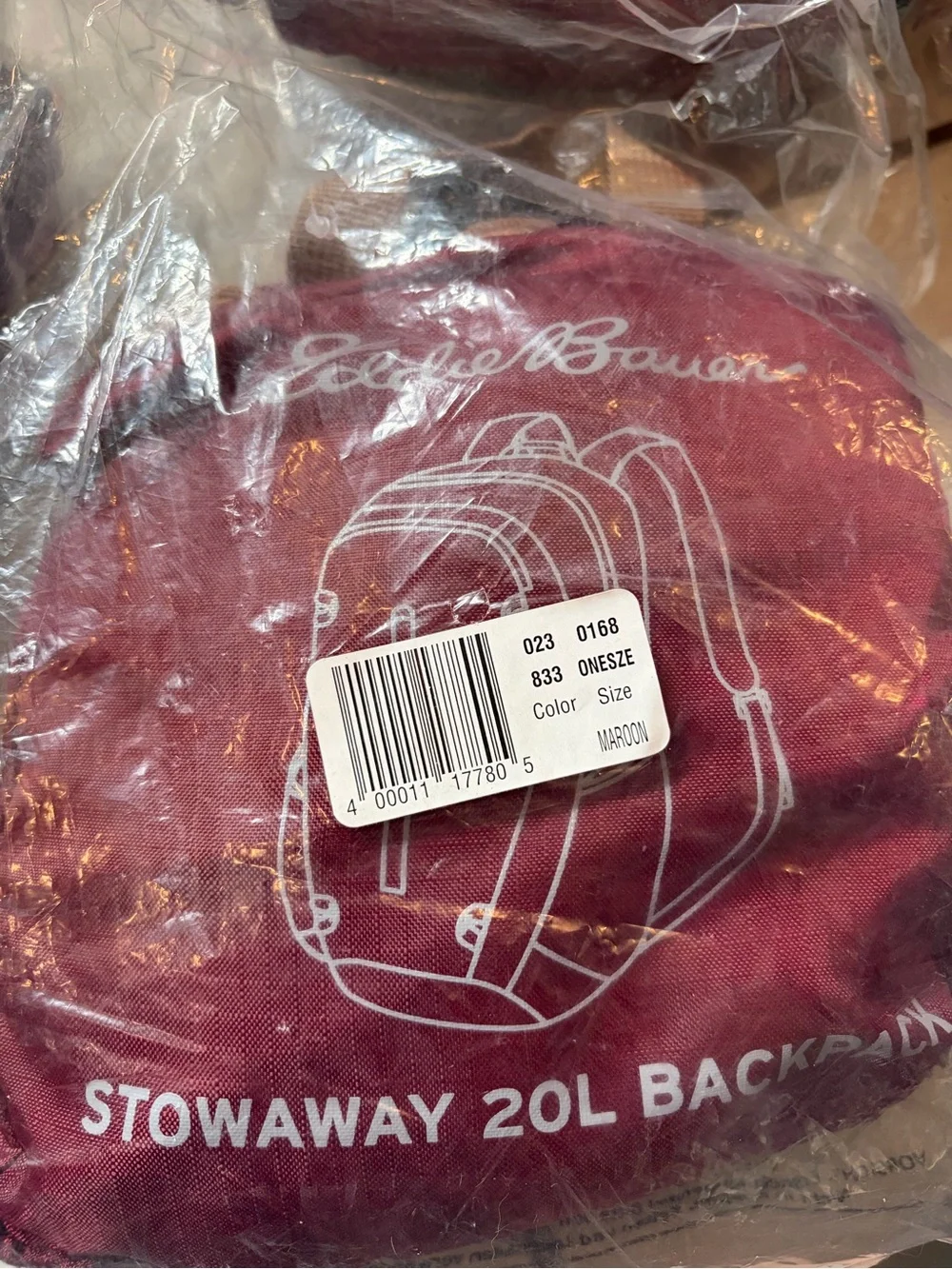 NWT Eddie Bauer 20 L stowaway packable Daypack Backpack maroon